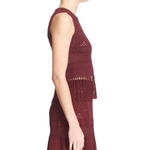 A.L.C. Maroon Knit Fringe Sheer Boho Crop Top Blouse Size Small - Picture 10 of 10